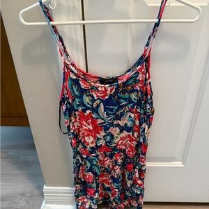 Forever 21 Navy Floral Spaghetti-Strap Camisole with Pink & Red Blossoms